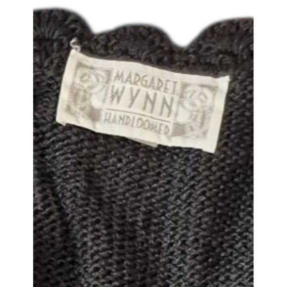 Margaret Wynn VTG Hand Loomed Sweater Boho Crochet Mother of Pearl Blk Sz O/S - Picture 8 of 9